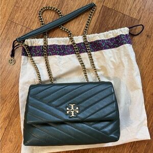 Tory Burch Small Kira Chevron Flap Shoulder Bag in Dark Green